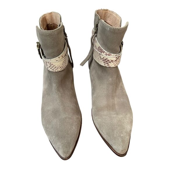 Anthropologie Liendo Seychelles Ankle Boots Suede Taupe Gray Snakeskin Size‎ 7 - Picture 3 of 10